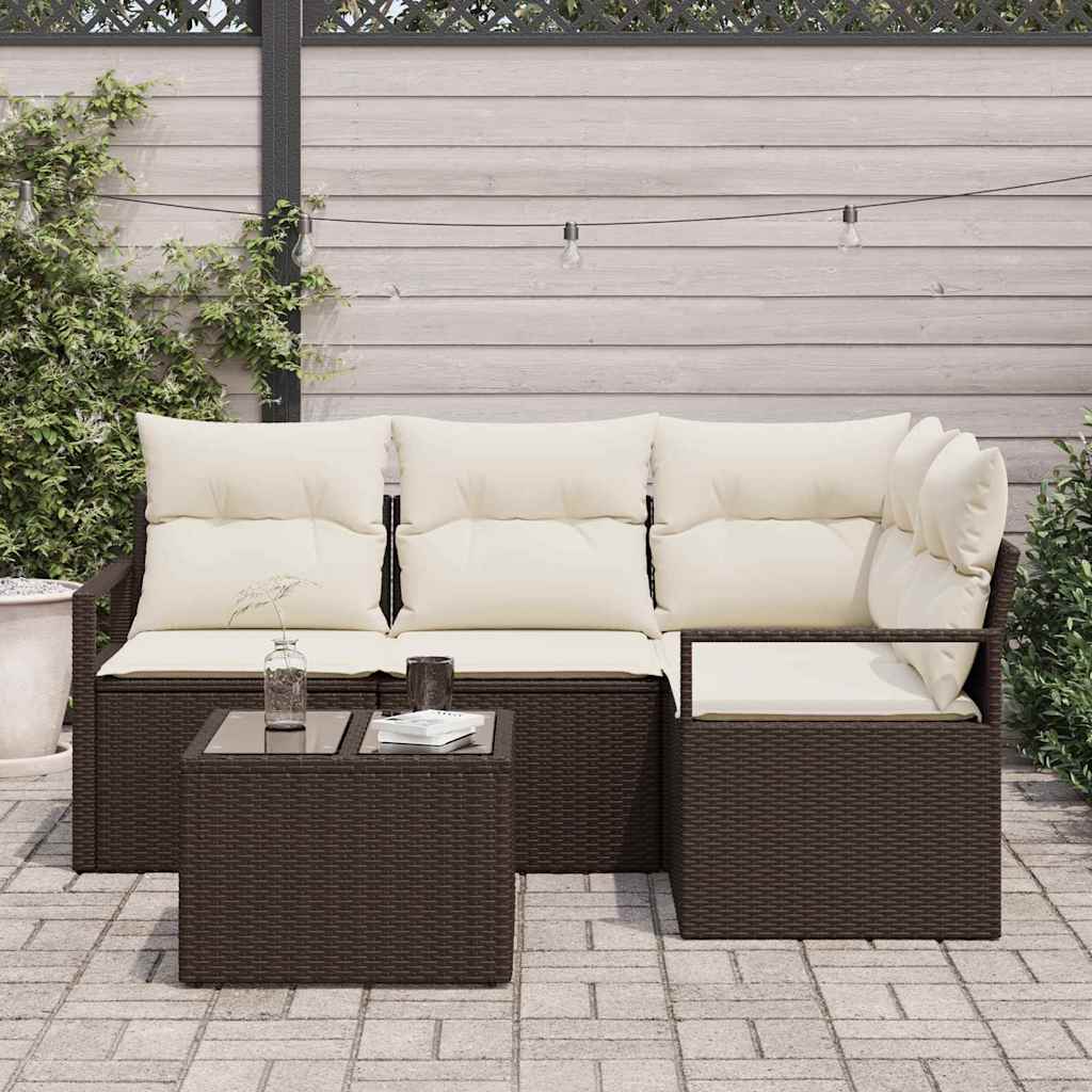 Garten-Sofa-Set mit Kissen mit Speicher 5 pcs Braun und Creme